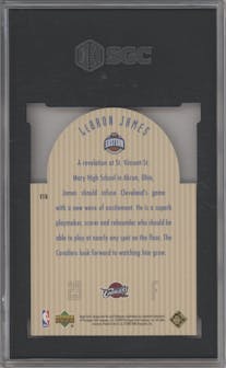 LeBron James from the 2003-04 Upper Deck set graded by SGC and given an overall grade of 8.5.