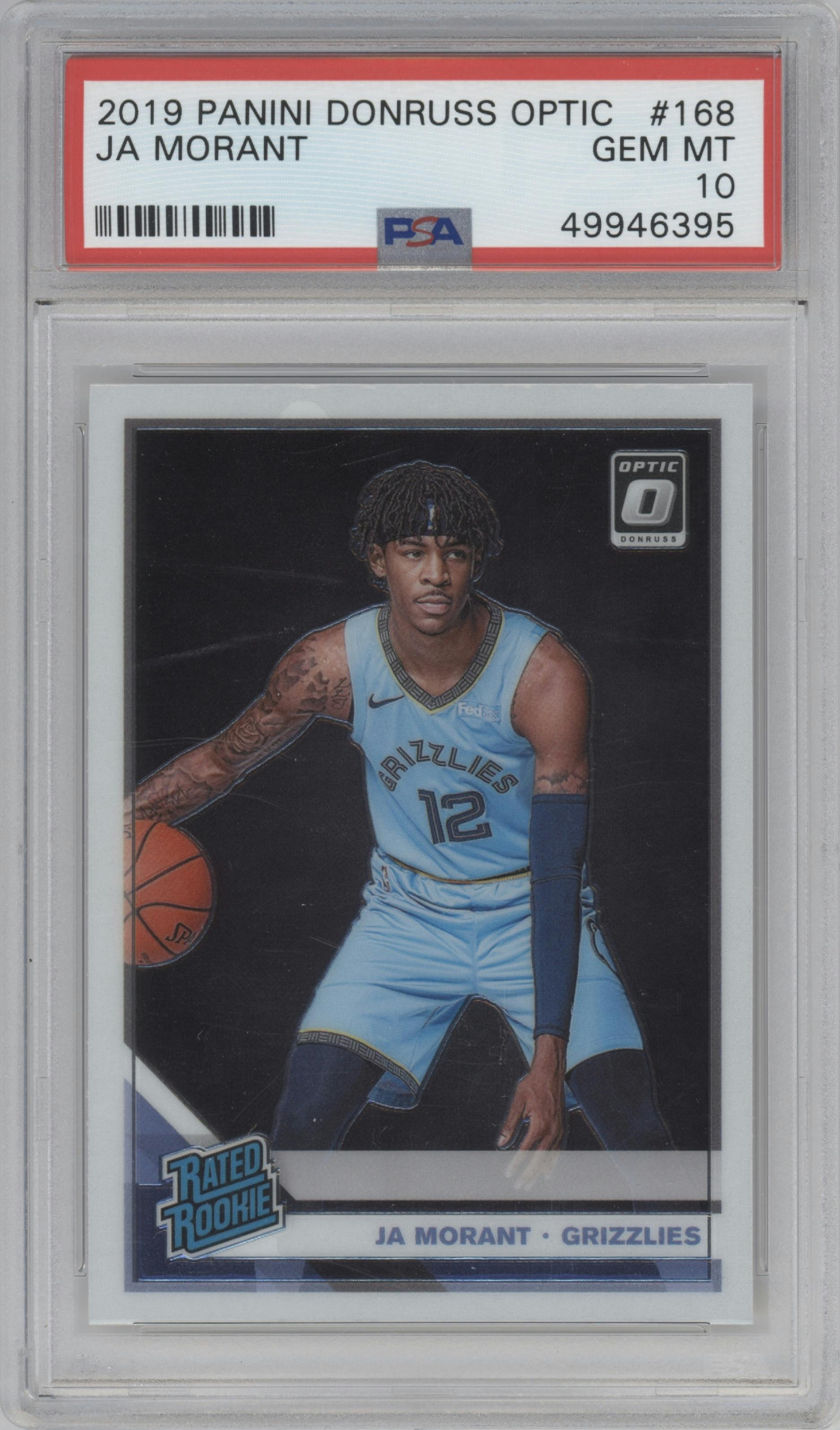 Ja Morant from the 2019-20 Panini Donruss Optic set graded by PSA and given an overall grade of 10.