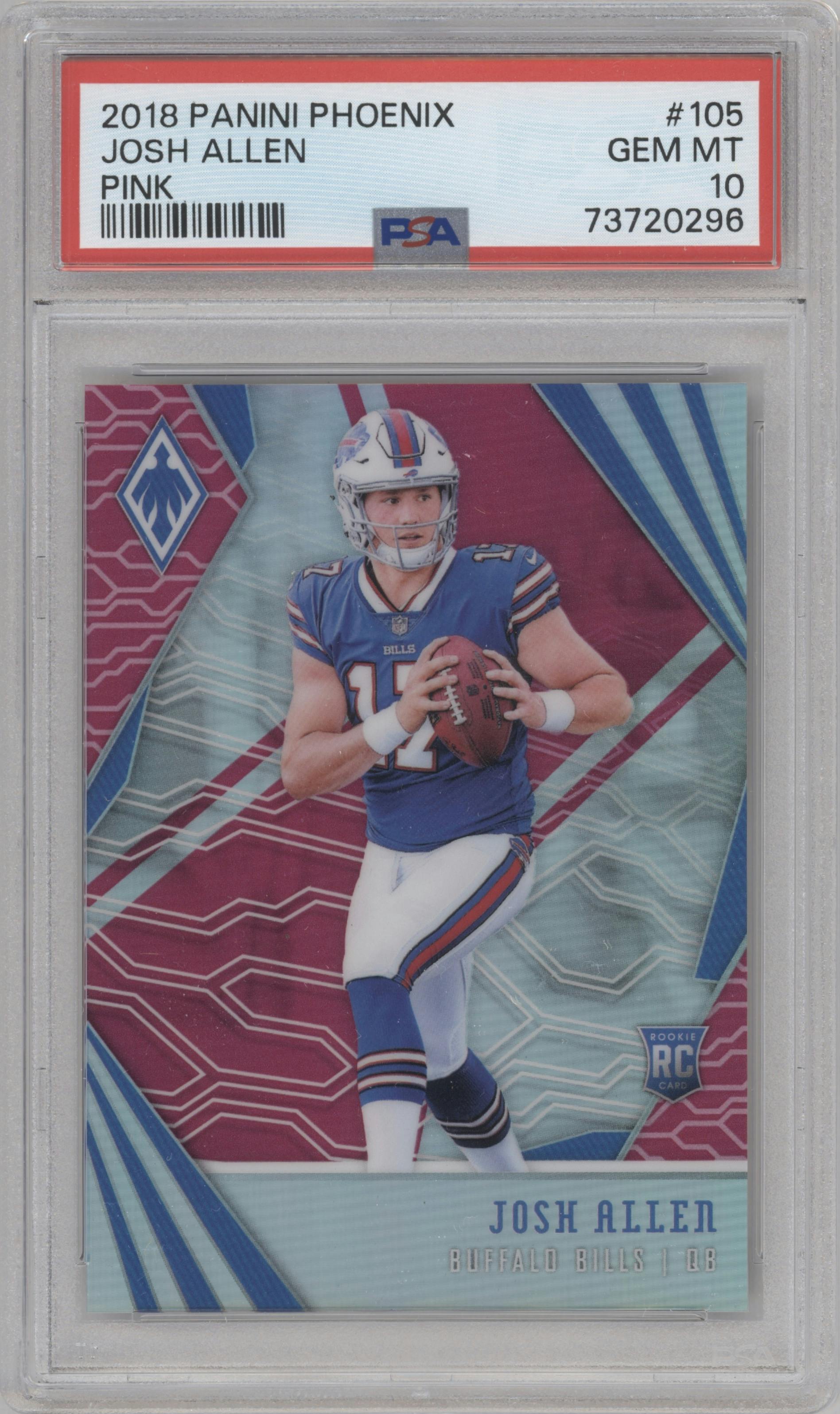 Josh Allen from the 2018 Panini Phoenix set featuring a Pink parallel graded by PSA and given an overall grade of 10.
