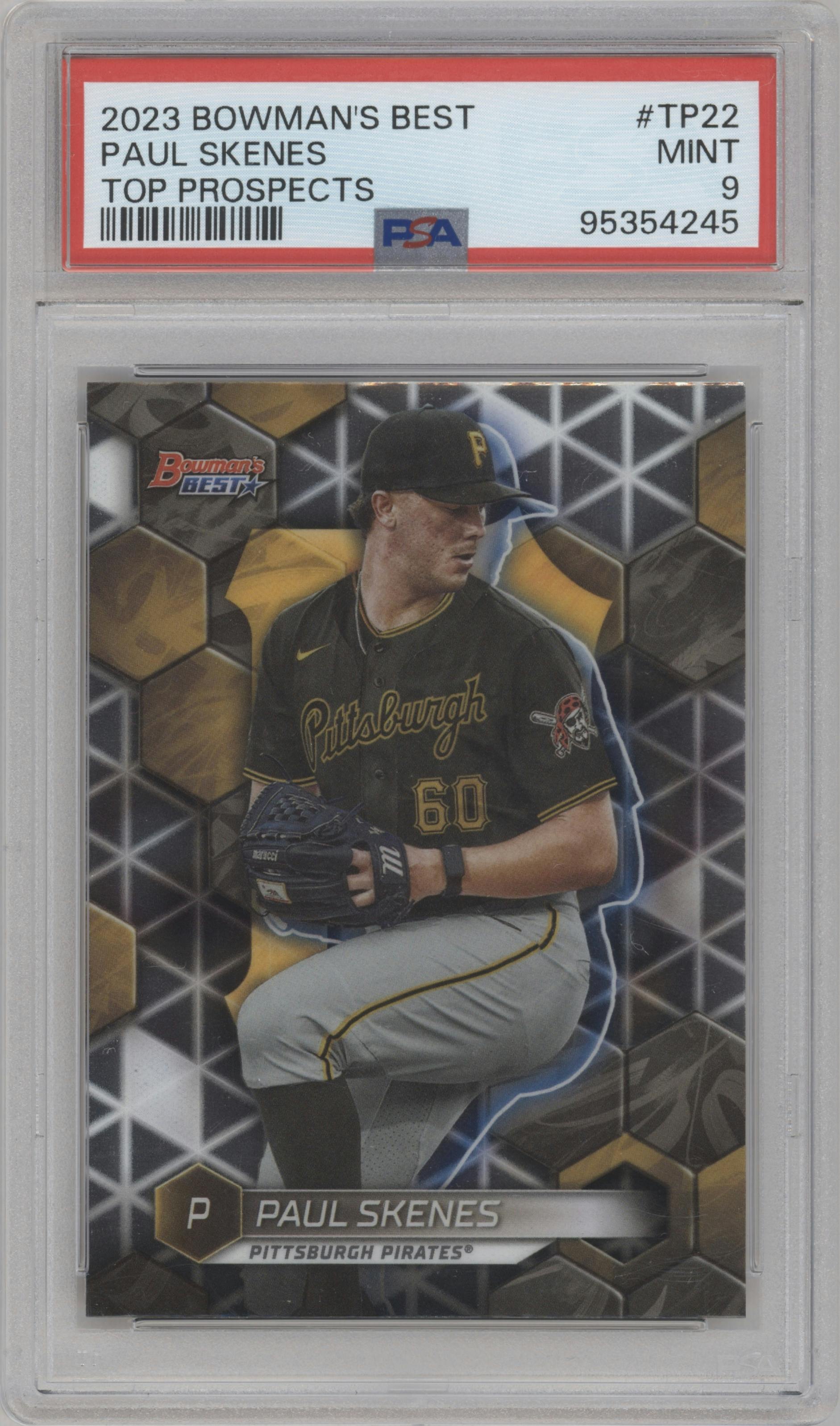 Paul Skenes from the 2023 Bowman's Best set graded by PSA and given an overall grade of 9.