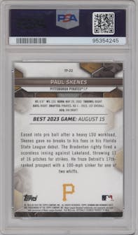 Paul Skenes from the 2023 Bowman's Best set graded by PSA and given an overall grade of 9.