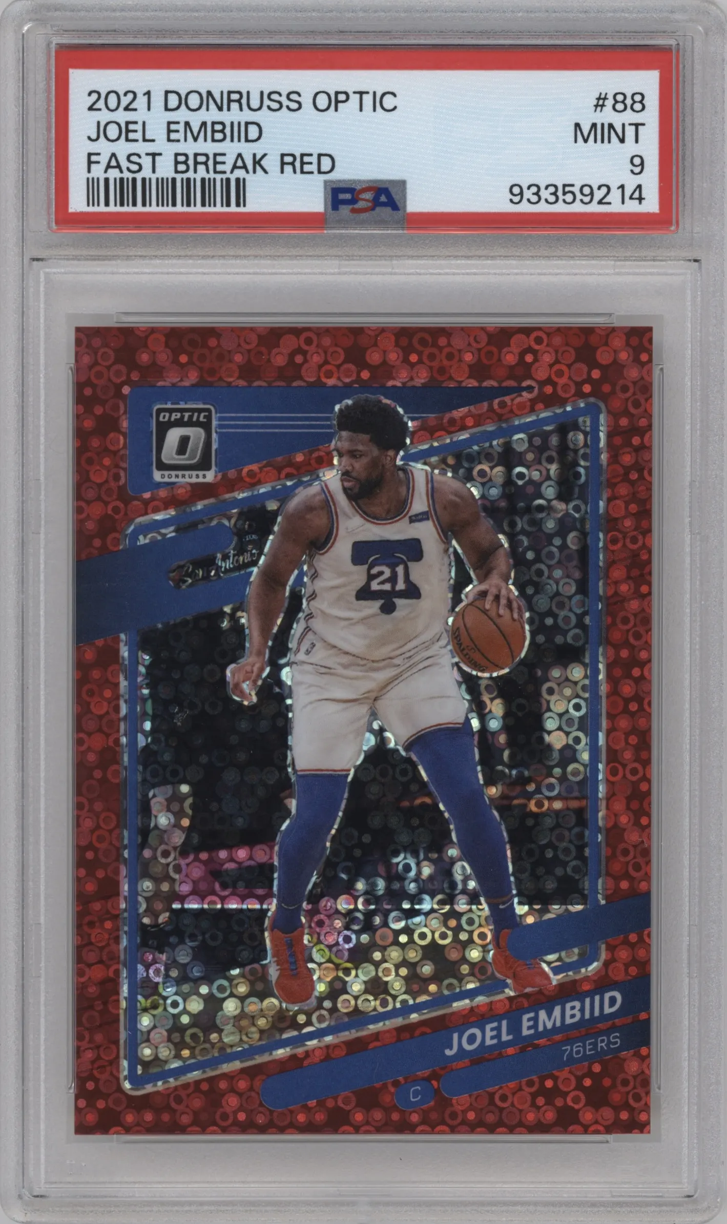 2021 Panini Donruss Optic Joel Embiid Fast Break Red #88 PSA 9