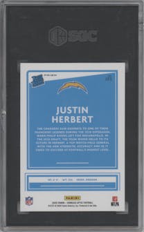 Justin Herbert from the 2020 Panini Donruss Optic set featuring a Hyper Blue  parallel graded by SGC and given an overall grade of 9.5.