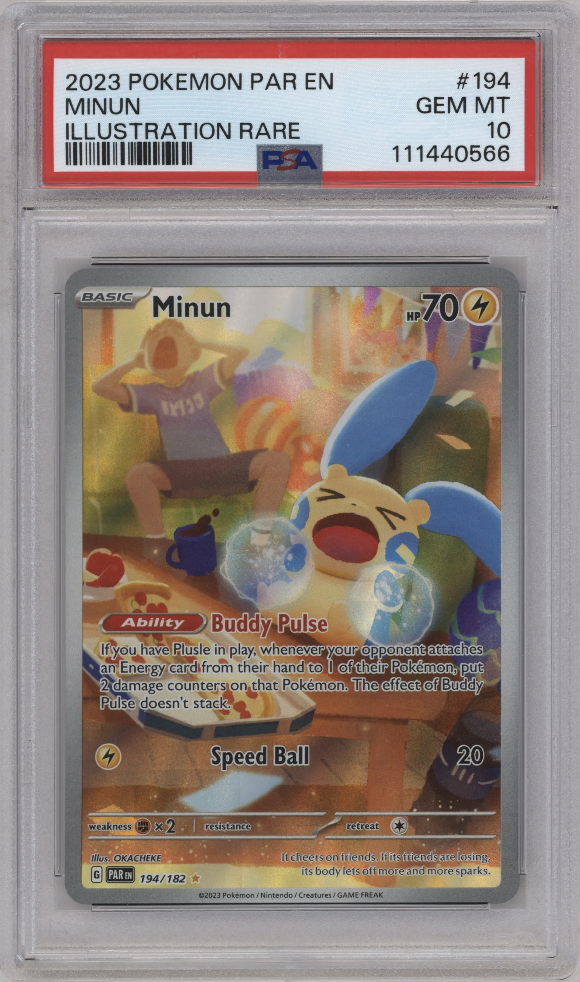 2023 Pokemon SV Paradox Rift Minun #194 PSA 10
