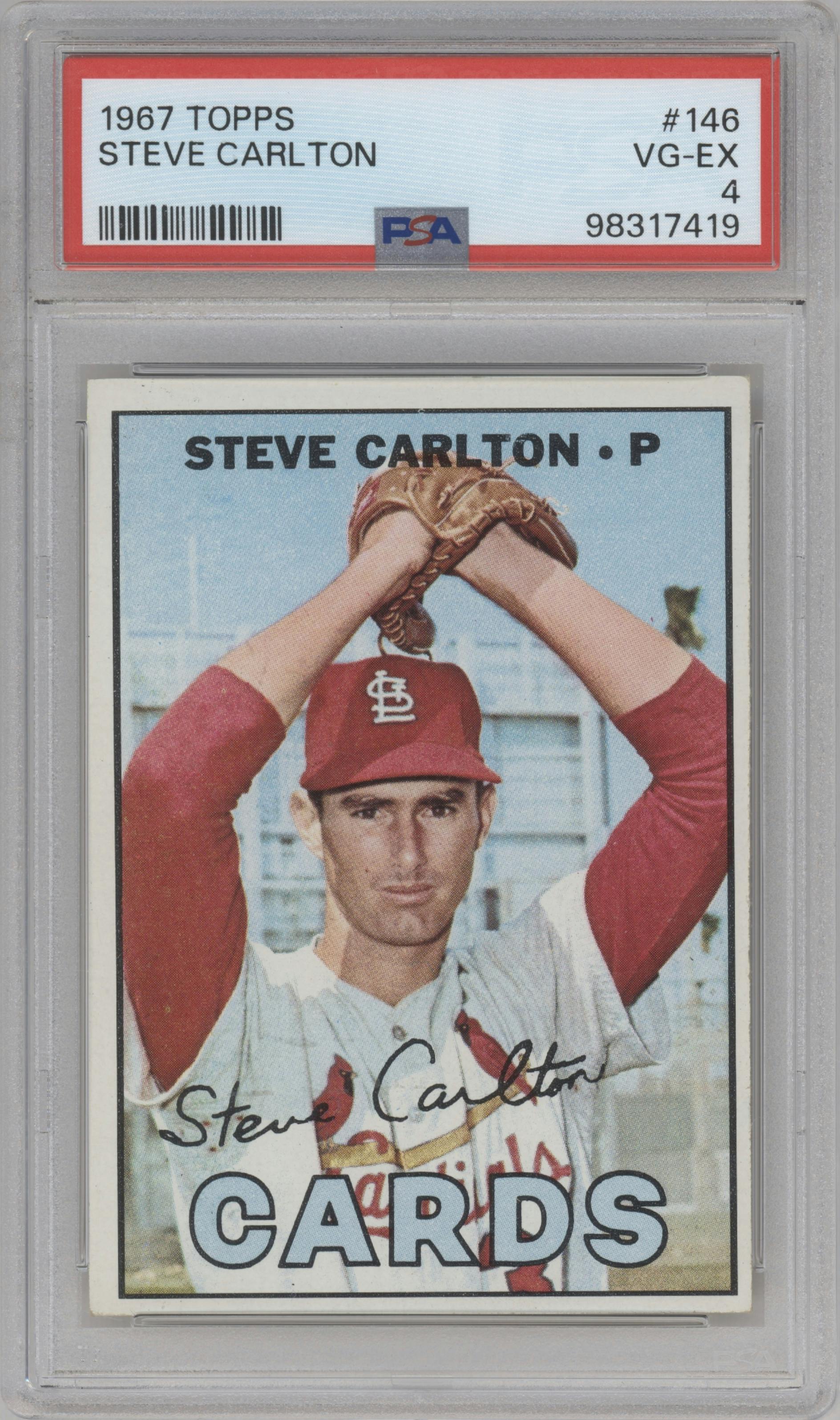 Steve Carlton from the 1967 Topps set graded by PSA and given an overall grade of 4.