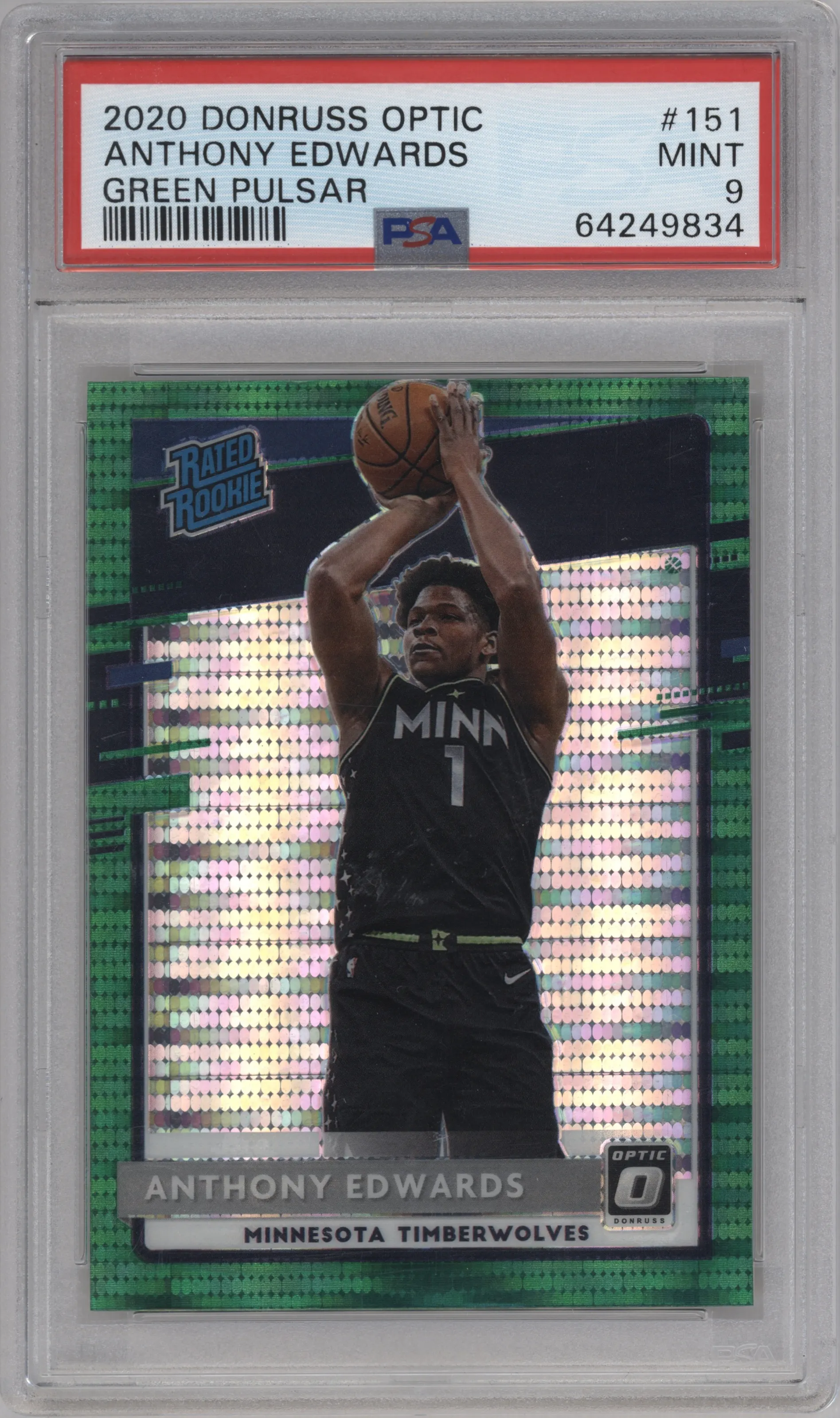 2020 Panini Donruss Optic Rated Rookie Anthony Edwards Green Pulsar #151 PSA 9
