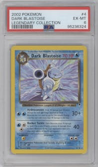Dark Blastoise from the 2002 Pokemon  set graded by PSA and given an overall grade of 6.