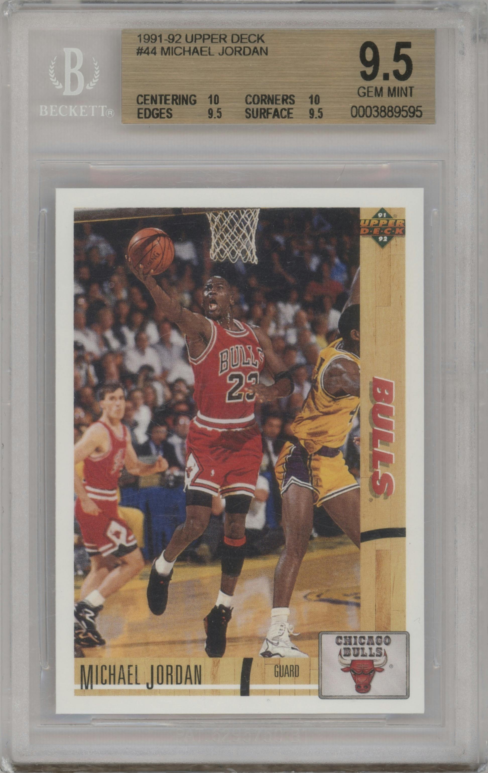 Michael Jordan from the 1991-92 Upper Deck set graded by Beckett and given an overall grade of 9.5.