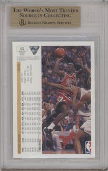 Michael Jordan from the 1991-92 Upper Deck set graded by Beckett and given an overall grade of 9.5.