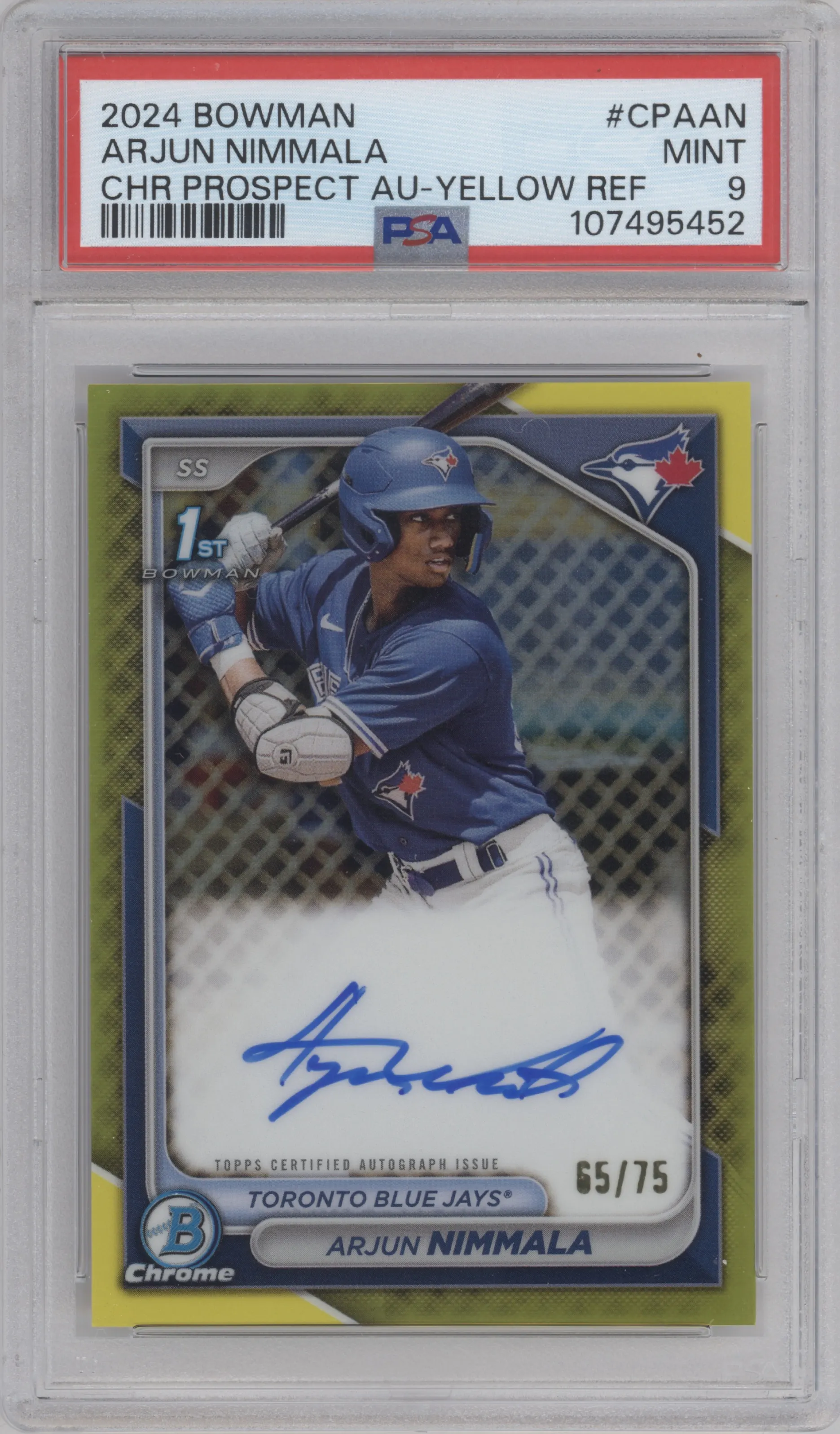 2024 Bowman Chr.Pros.Auto Arjun Nimmala Yellow Refractor #CPA-AN PSA 9