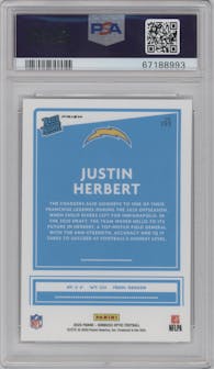 Justin Herbert from the 2020 Panini Donruss Optic set featuring a Holo parallel graded by PSA and given an overall grade of 10.
