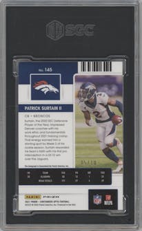 Patrick Surtain II from the 2021 Panini Contenders Optic set featuring a Gold parallel graded by SGC and given an overall grade of 9.5.
