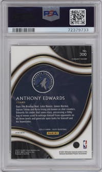 Anthony Edwards from the 2021-22 Panini Select set featuring a Red/White/Green Cracked Ice parallel graded by PSA and given an overall grade of 10.