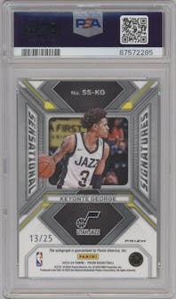 Keyonte George from the 2023-24 Panini Prizm set featuring a Mojo Prizm parallel graded by PSA and given an overall grade of 9.