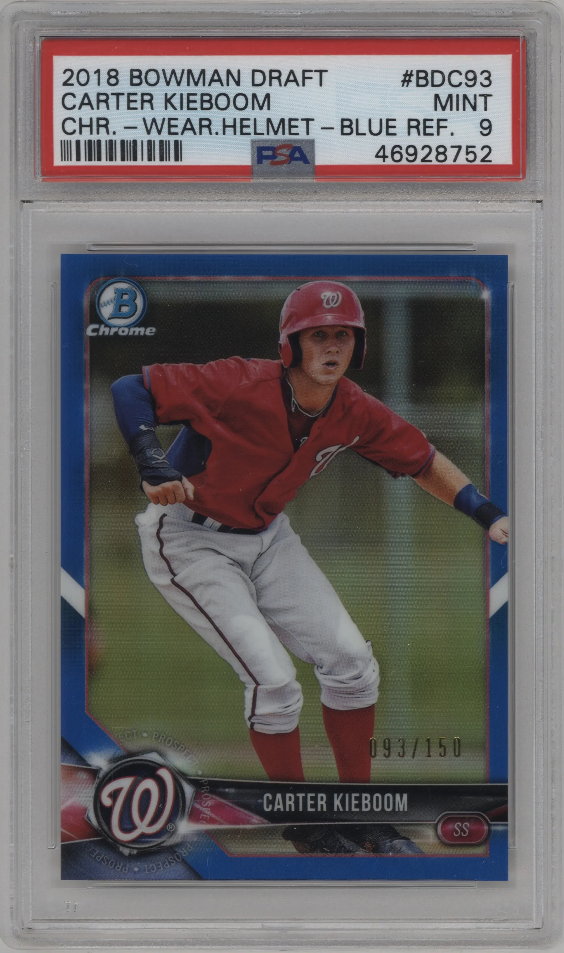 2018 Bowman Draft Chrome Carter Kieboom Blue Refractor #BDC-93 PSA 9