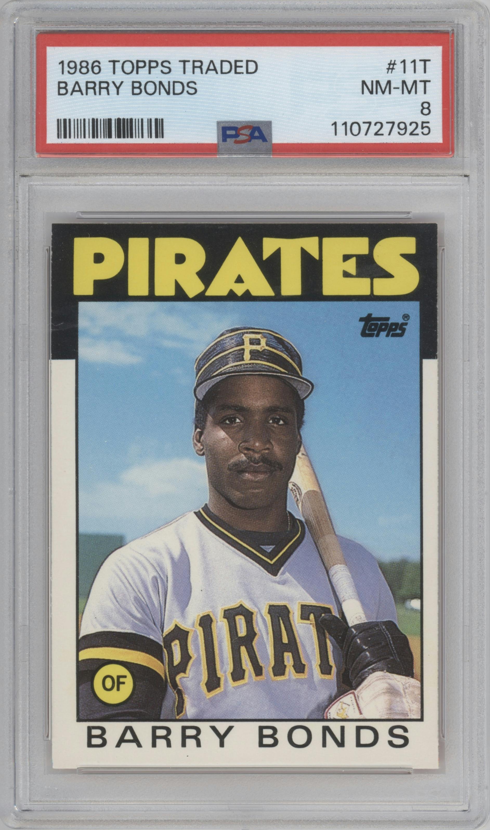 Barry Bonds from the 1986 Topps Traded set graded by PSA and given an overall grade of 8.