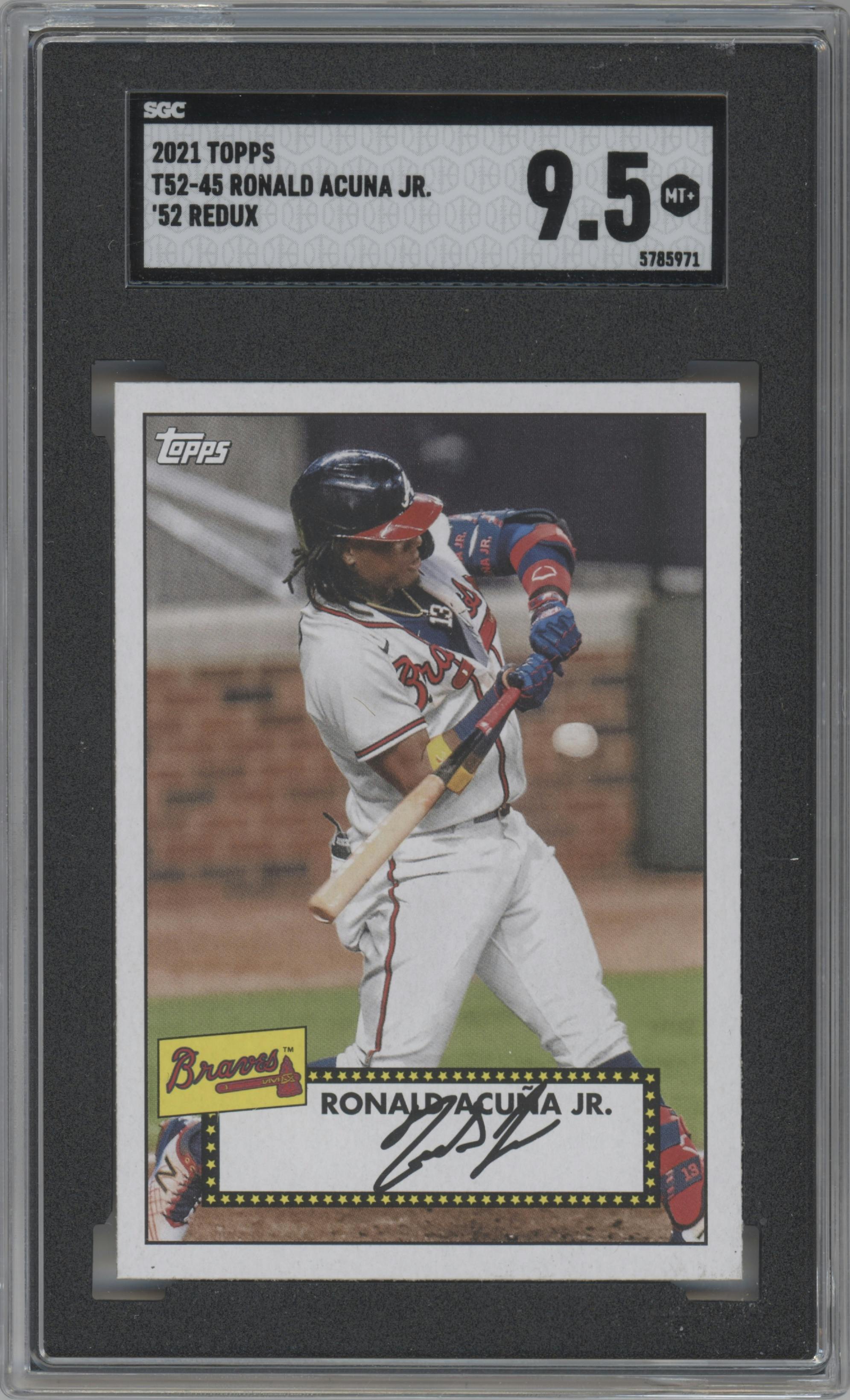Ronald Acuna Jr. from the 2021 Topps Series 1 set graded by SGC and given an overall grade of 9.5.