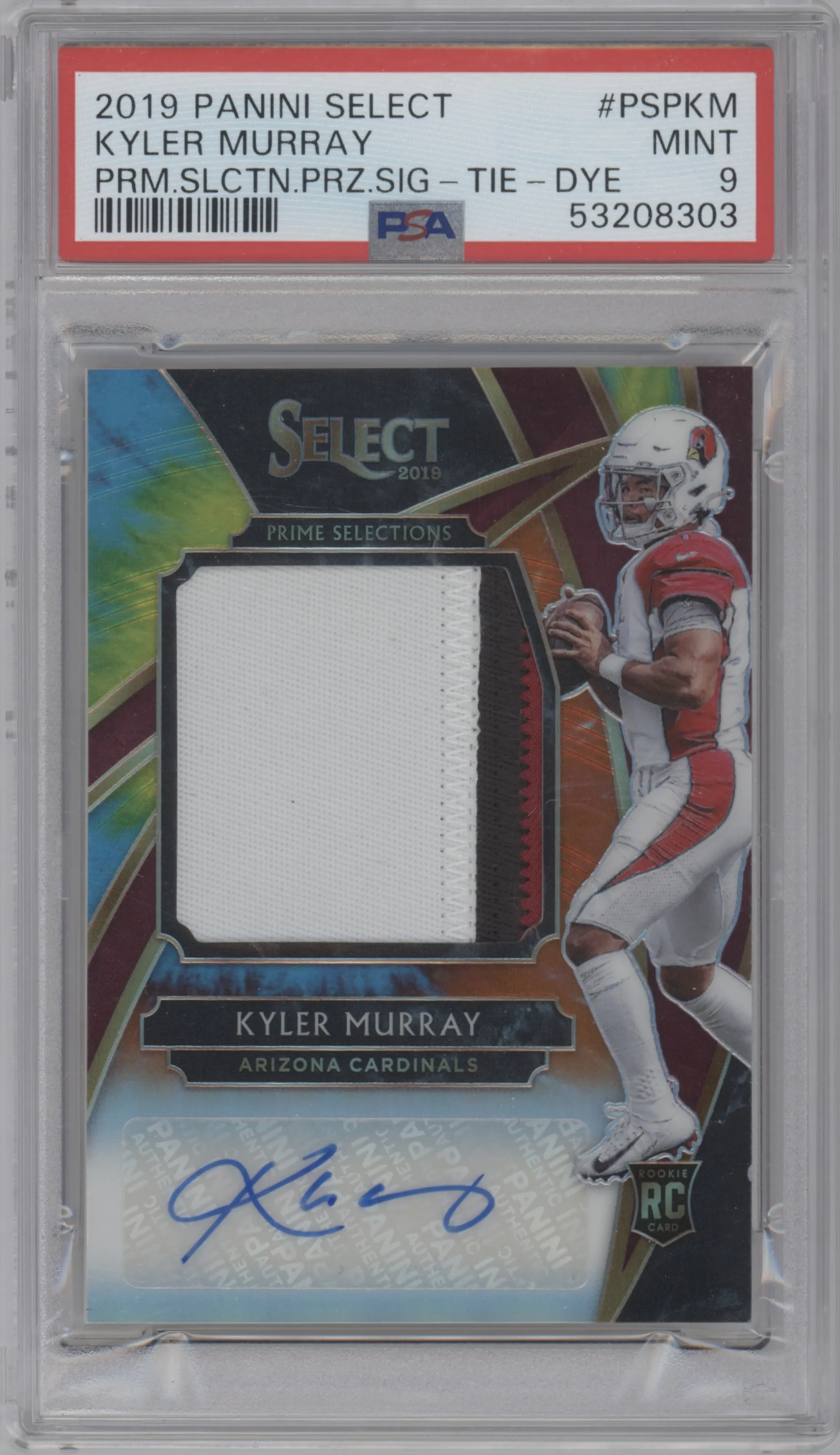 2019 Panini Select Prime Sel.Sig. Kyler Murray Tie-Dye Prizm PSA 9