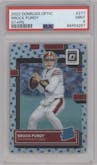 Brock Purdy from the 2022 Panini Donruss Optic set featuring a Stars parallel graded by PSA and given an overall grade of 9.