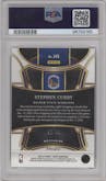 Stephen Curry from the 2023-24 Panini Select  set featuring a Blue Flash parallel graded by PSA and given an overall grade of 10.