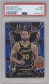 Stephen Curry from the 2023-24 Panini Select  set featuring a Blue Flash parallel graded by PSA and given an overall grade of 10.