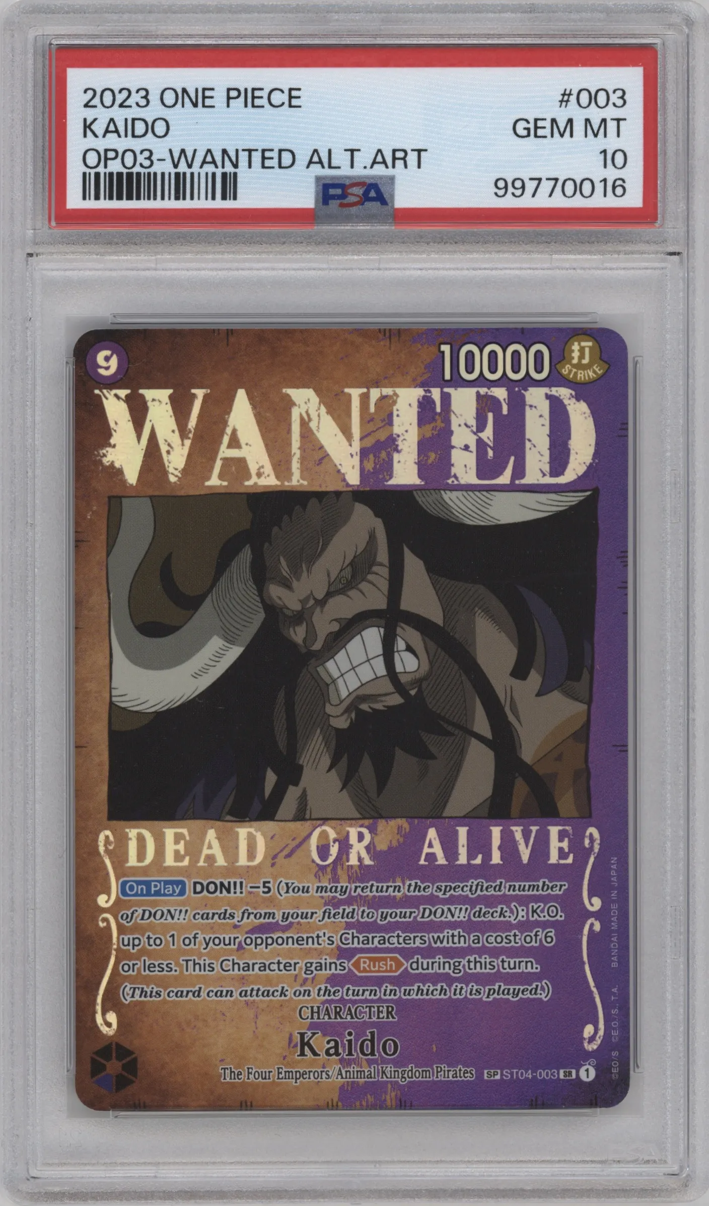 2023 One Piece Pillars of Strength Kaido Wanted Poster Alternate Art PSA 10