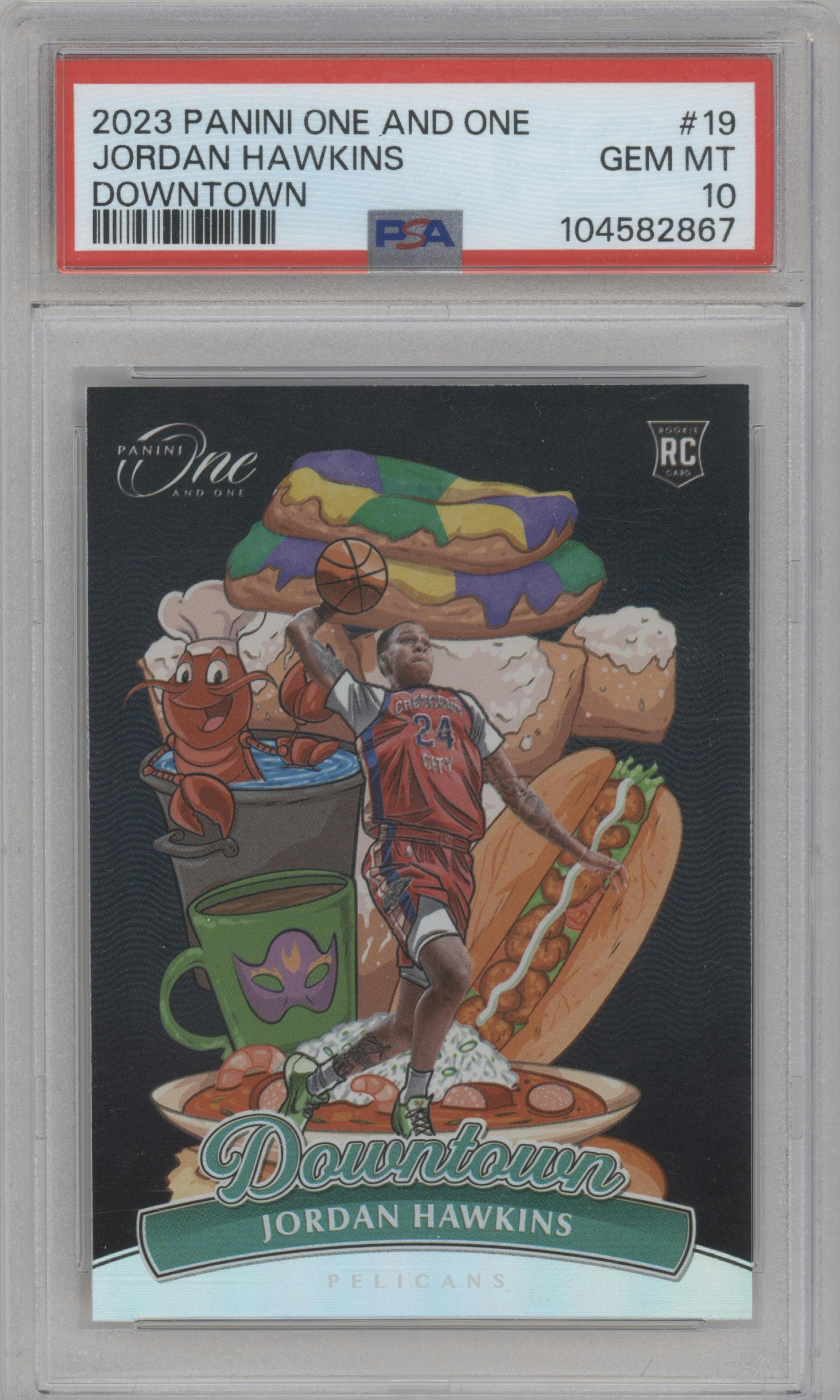 Jordan Hawkins from the 2023-24 Panini One and One set graded by PSA and given an overall grade of 10.