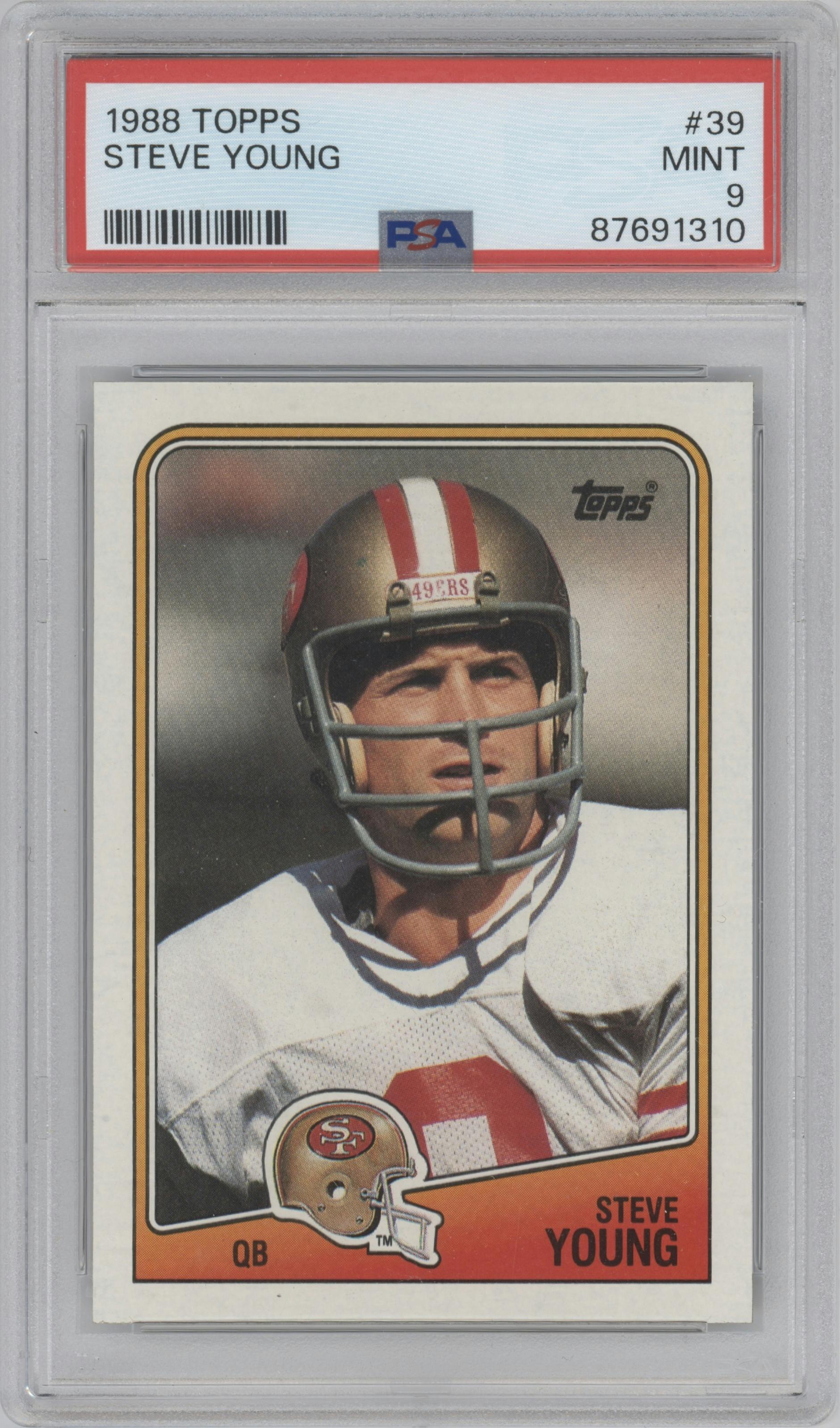 Steve Young from the 1988 Topps set graded by PSA and given an overall grade of 9.