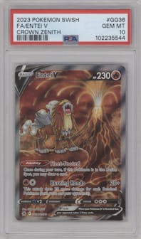 Entei V from the 2023 Pokemon SWSH set graded by PSA and given an overall grade of 10.