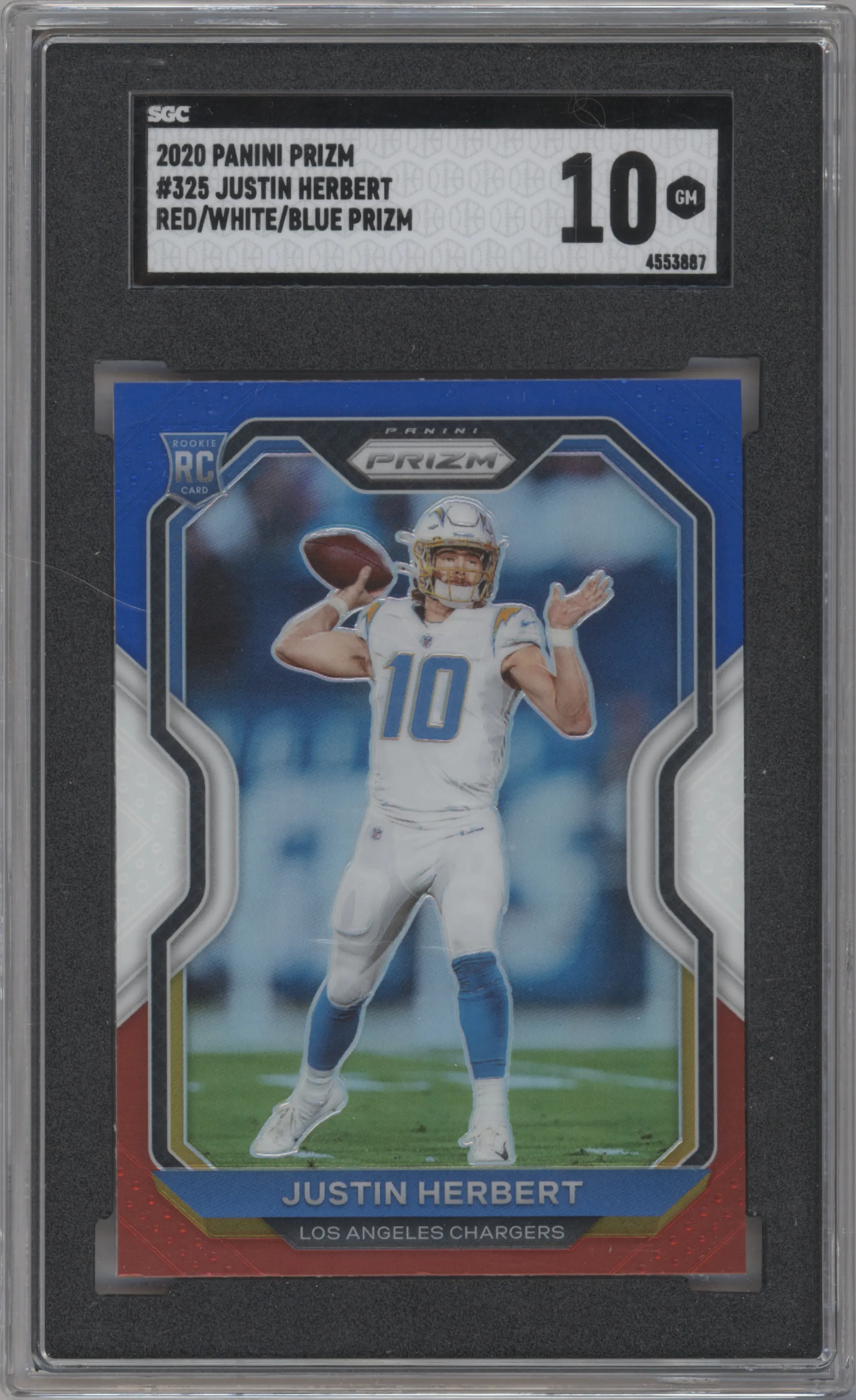 2020 Panini Prizm Justin Herbert Red/White/Blue Prizm SGC 10