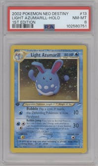 Light Azumarill from the 2002 Pokemon Neo Genesis set graded by PSA and given an overall grade of 8.
