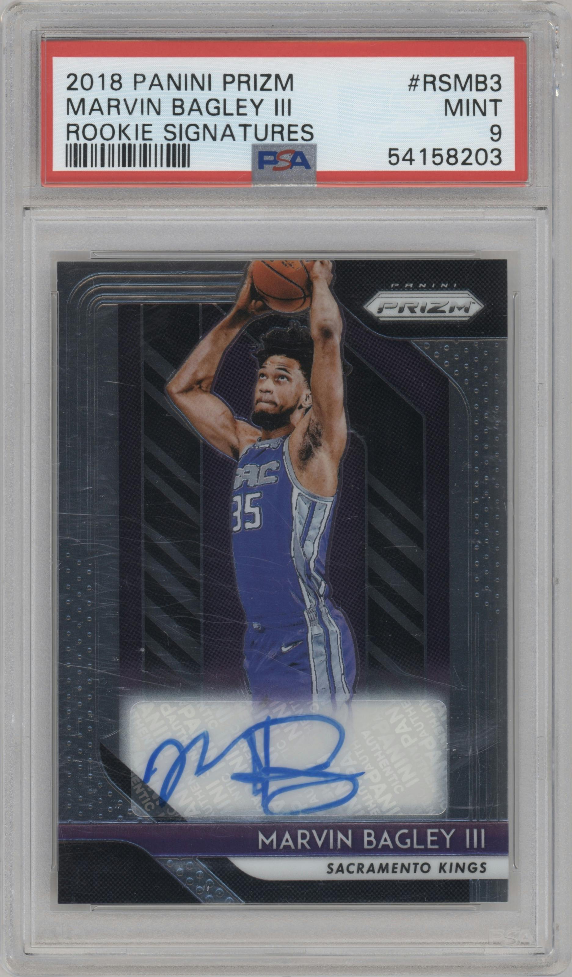 Marvin Bagley III from the 2018-19 Panini Prizm set graded by PSA and given an overall grade of 9.