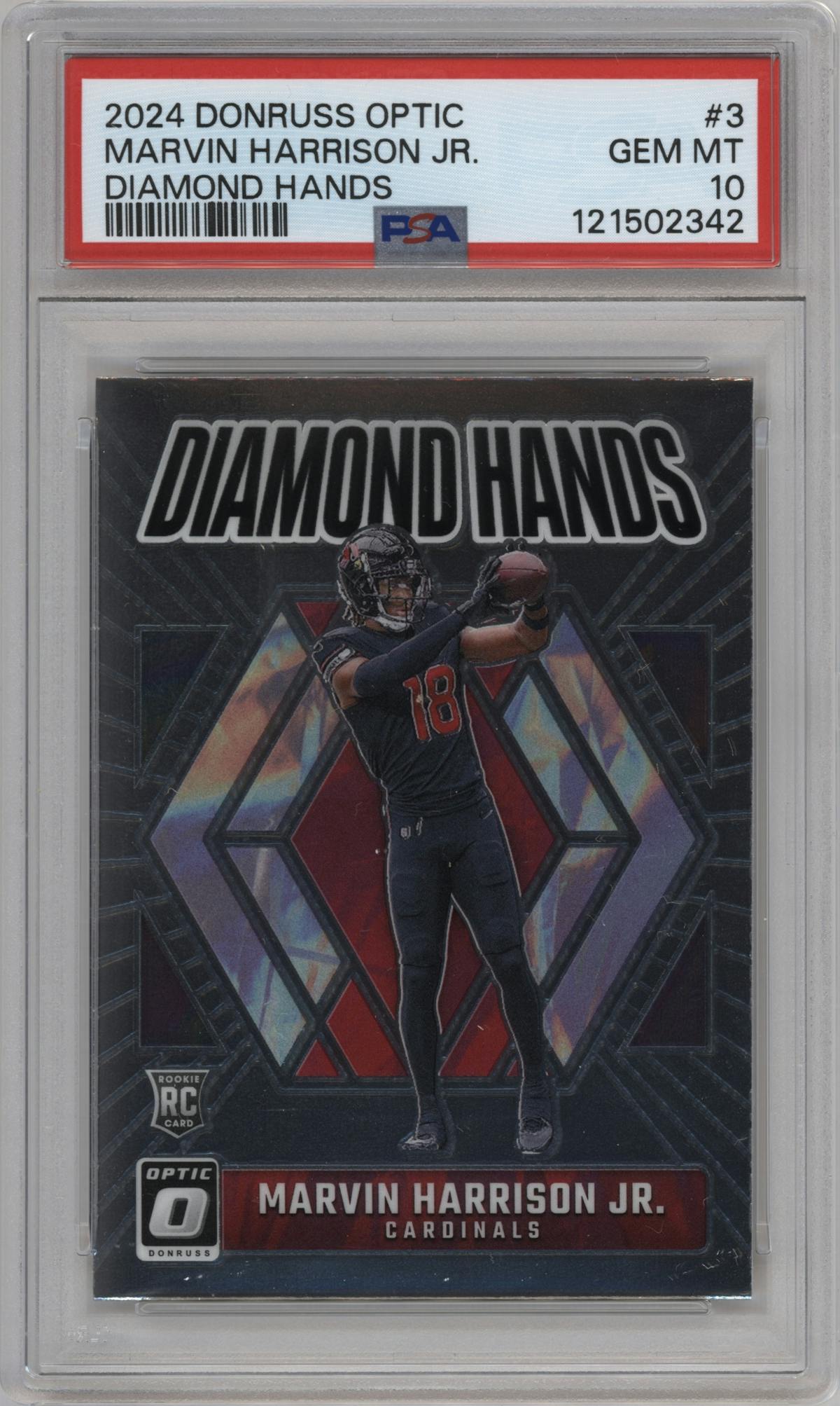 Marvin Harrison Jr.  from the 2024 Donruss Optic set graded by PSA and given an overall grade of 10.