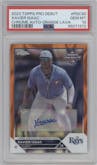 Xavier Isaac from the 2023 Topps Pro Debut set featuring a Orange Lava parallel graded by PSA and given an overall grade of 10.