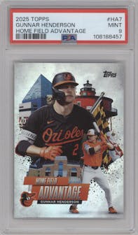 Gunnar Henderson  from the 2025 Topps set graded by PSA and given an overall grade of 9.