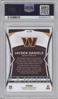 Jayden Daniels from the 2024 Panini Certified set featuring a Bronze Mirror parallel graded by PSA and given an overall grade of 9.