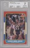 Kareem Abdul-Jabbar from the 1986-87 Fleer set graded by Beckett and given an overall grade of 7.