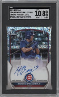 Moises Ballesteros from the 2023 Bowman  set featuring a Speckle Refractor parallel graded by SGC and given an overall grade of 8.