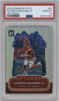 Patrick Mahomes II from the 2024 Donruss Optic set graded by PSA and given an overall grade of 10.