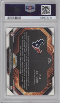 C.J. Stroud from the 2023 Panini Prizm set featuring a Green Ice parallel graded by PSA and given an overall grade of 9.