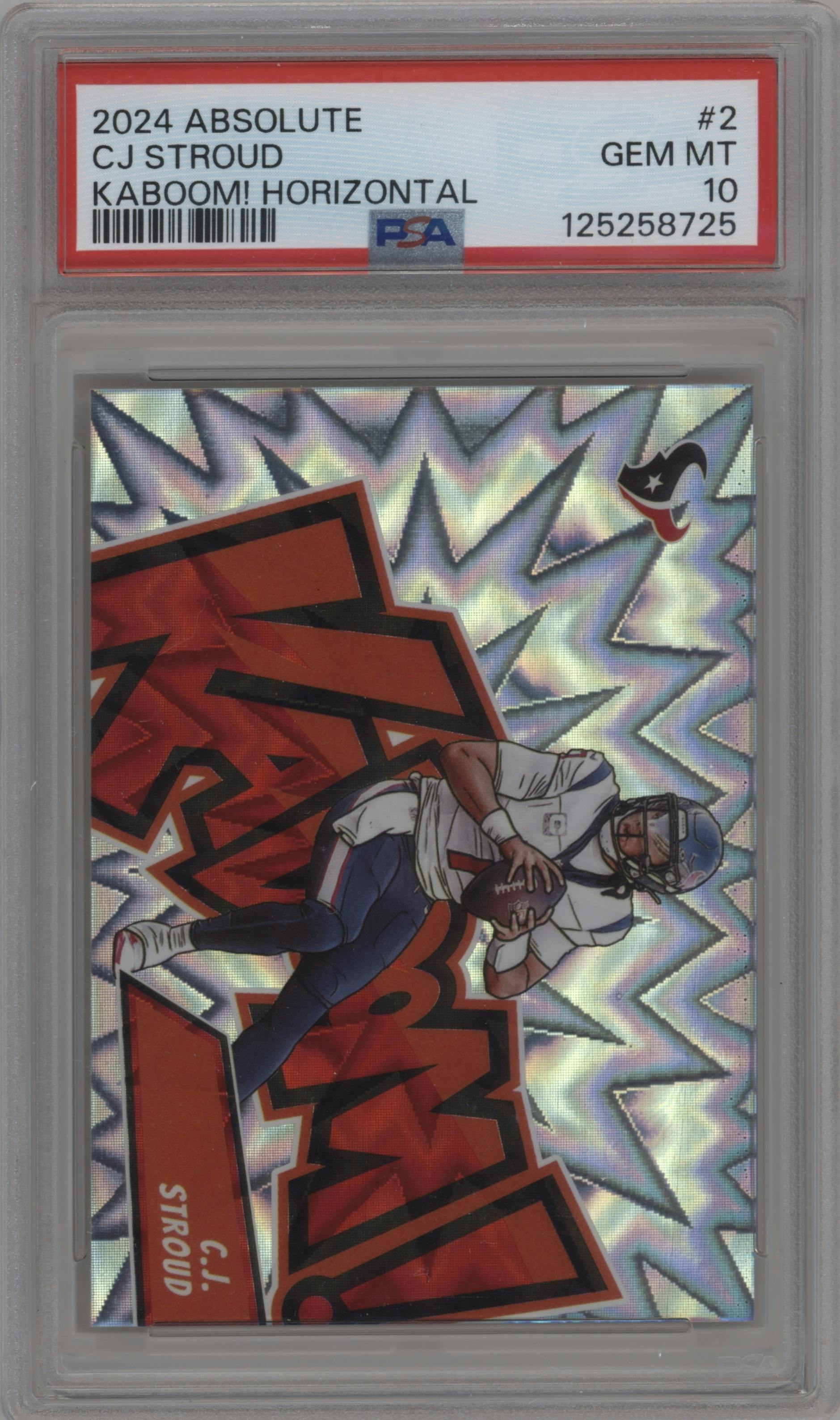 C.J. Stroud from the 2024 Panini Absolute set graded by PSA and given an overall grade of 10.