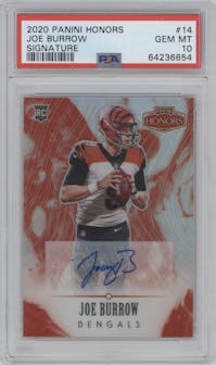 Joe Burrow from the 2020 Panini Honors set graded by PSA and given an overall grade of 10.