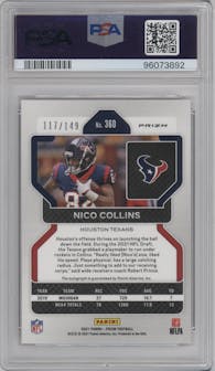 Nico Collins from the 2021 Panini Prizm set featuring a Red Wave parallel graded by PSA and given an overall grade of 10.