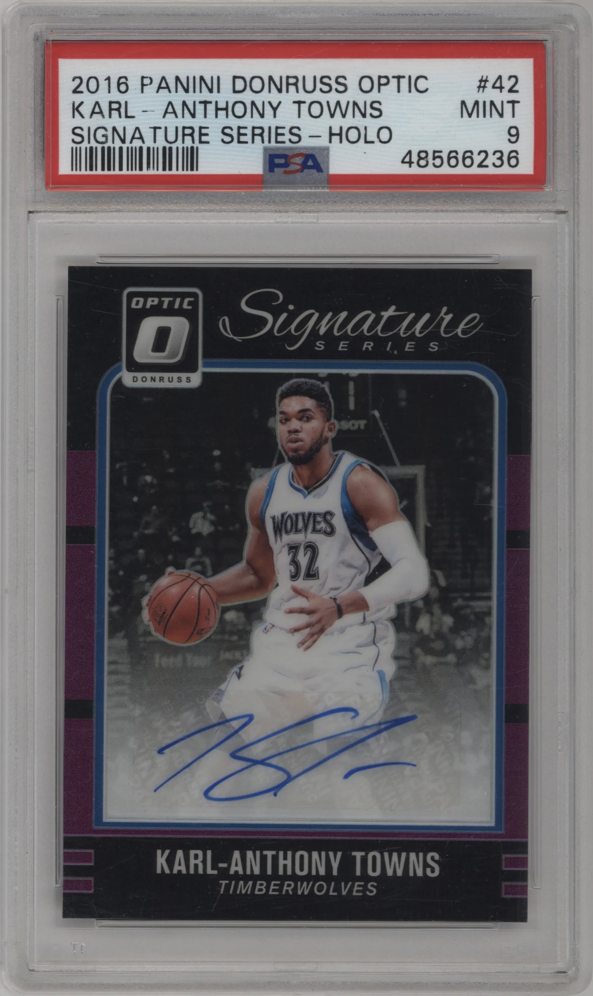 2016 Panini Donruss Optic Sig.Series Karl-Anthony Towns Purple #42 PSA 9
