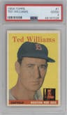 Ted Williams from the 1958 Topps set graded by PSA and given an overall grade of 2.
