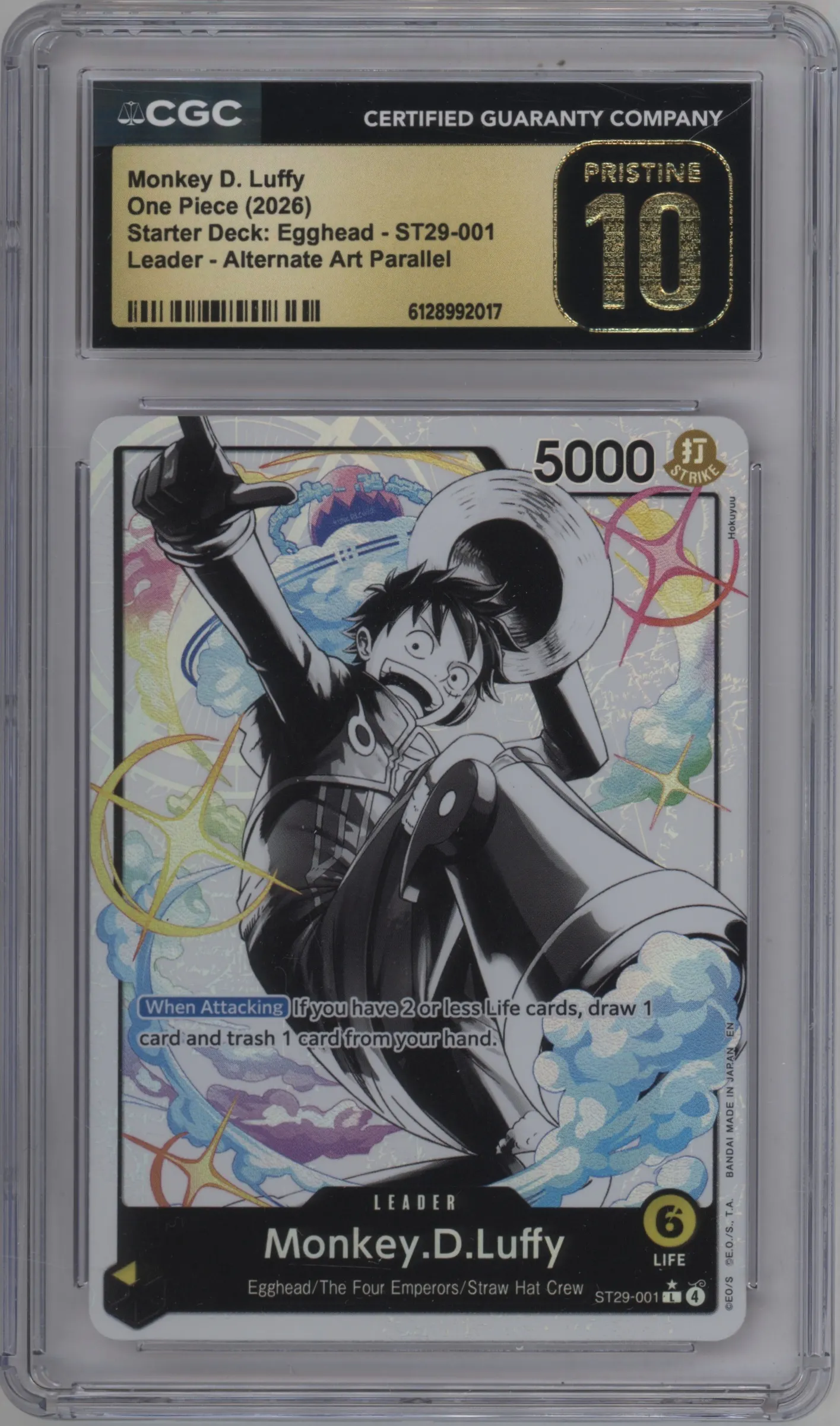 2026 One Piece Egghead Starter Deck Monkey.D.Luffy Black and White Alt.Art L #ST29-001 L CGC 10