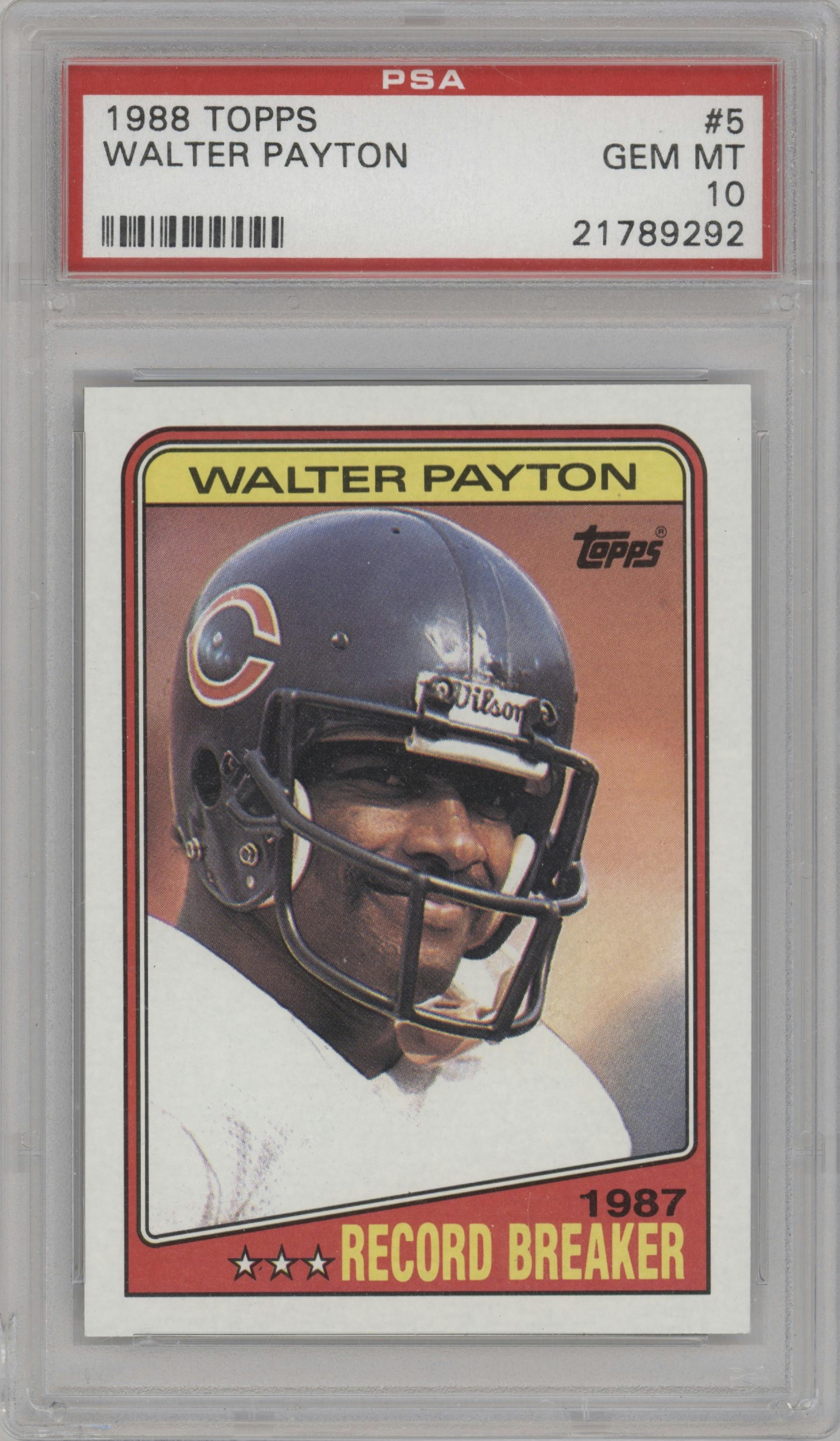 Walter Payton  from the 1988 Topps set graded by PSA and given an overall grade of 10.