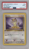 Meowth from the 1999 Pokemon set graded by PSA and given an overall grade of 9.