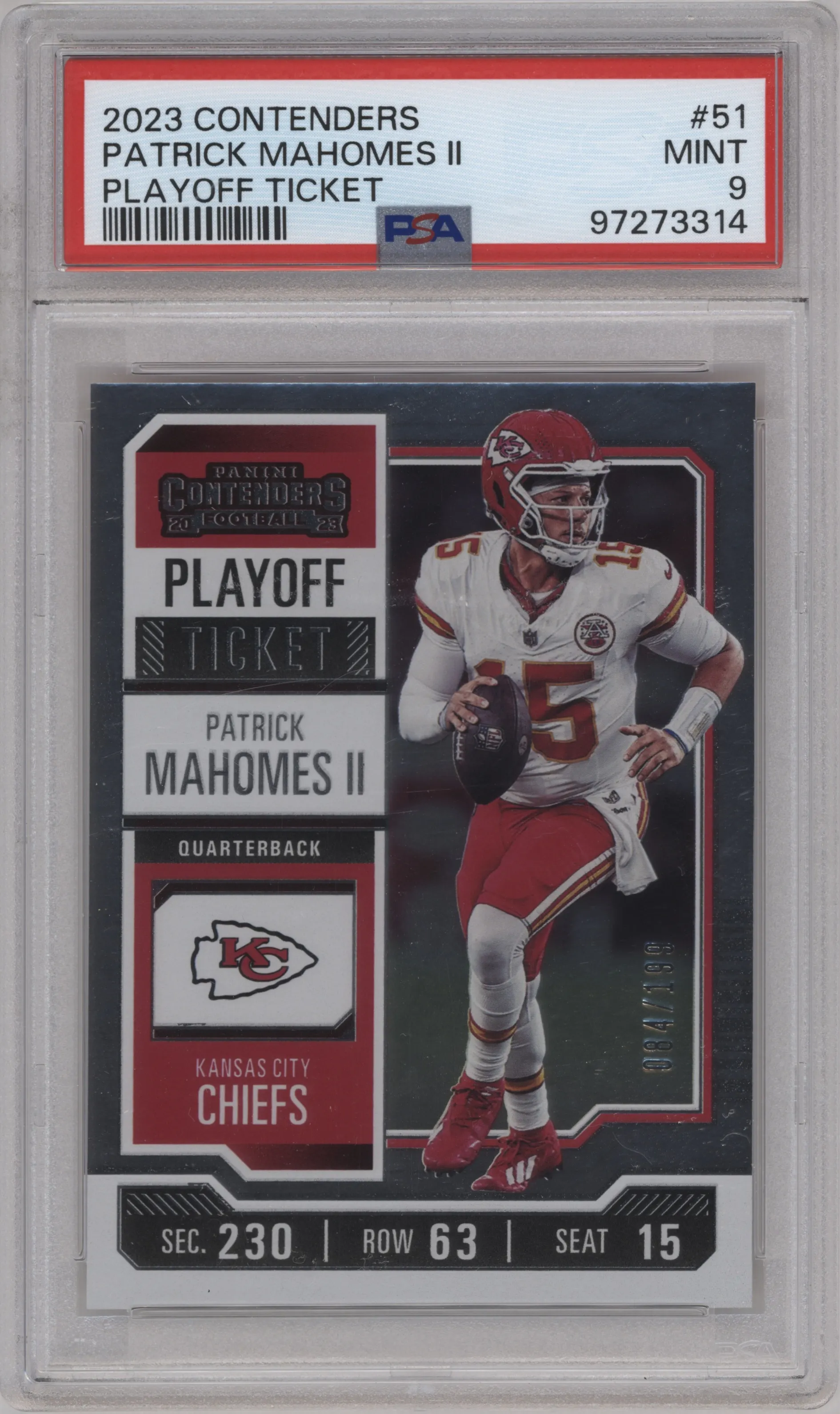 2023 Panini Contenders Patrick Mahomes II Playoff Ticket #51 PSA 9