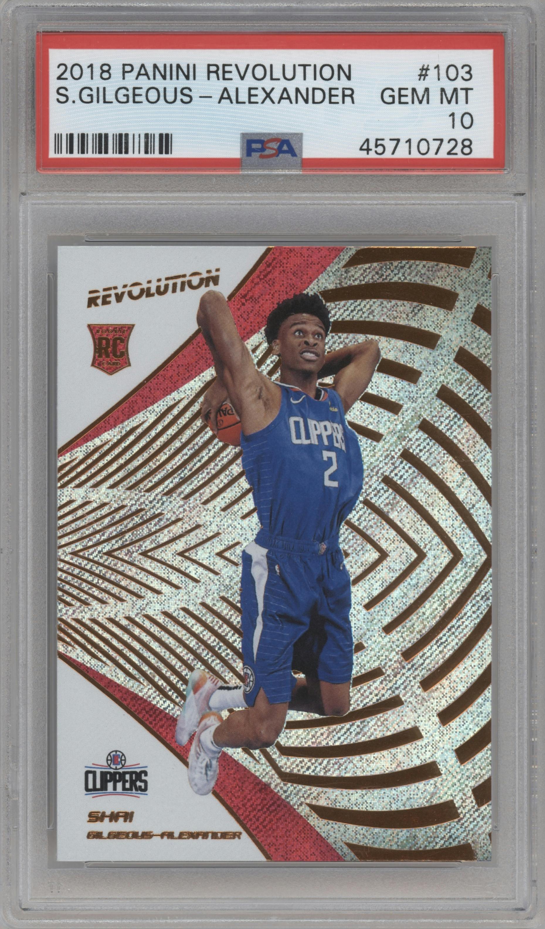 Shai Gilgeous-Alexander from the 2018-19 Panini Revolution  set graded by PSA and given an overall grade of 10.